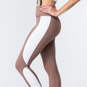 Active Color Block Sports Leggings - SMOKE MAUVE